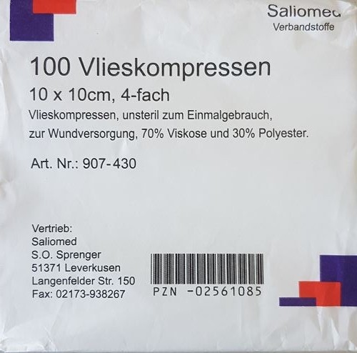 Vlieskompresse, 4-lagig, 10x10 cm zur Stomareinigung
